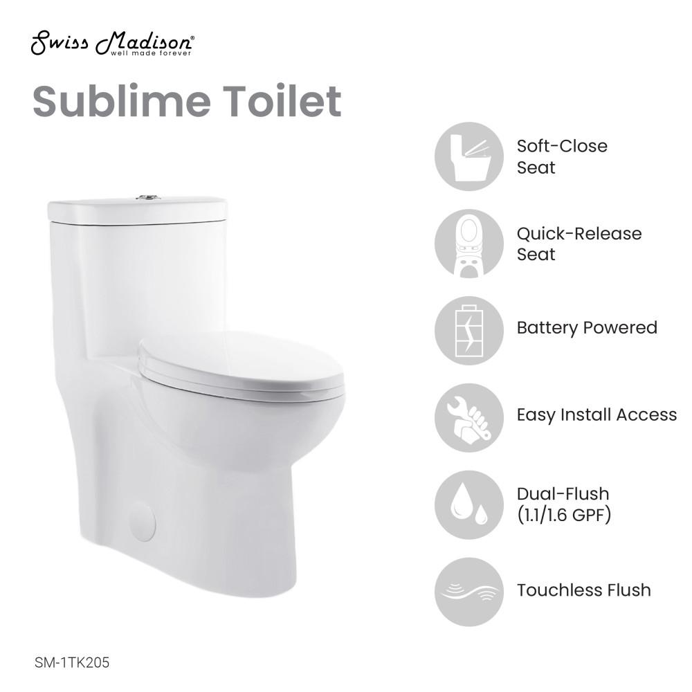 One Piece Elongated Toilet with Touchless Retrofit Dual Flush 1.1/1.6 gpf. Picture 4