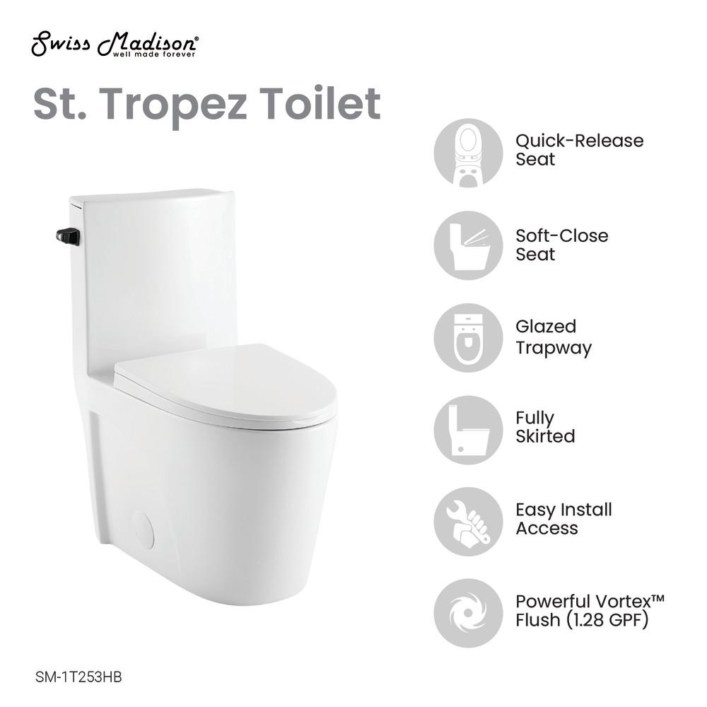 St. Tropez One Piece Elongated Toilet Side Flush 1.28 gpf with Black Hardware. Picture 4