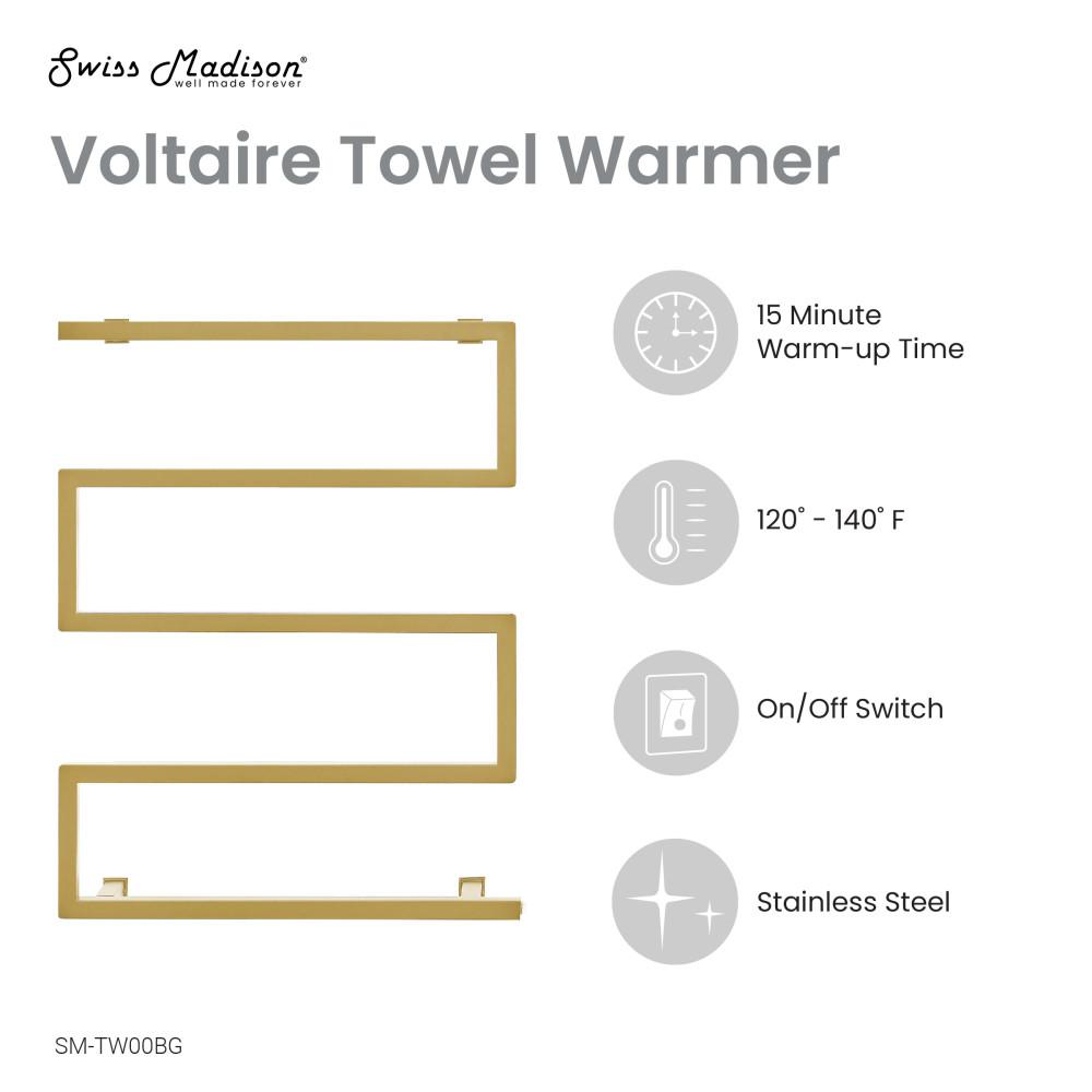 Voltaire 5-Bar Electric Towel Warmer in Brushed Gold. Picture 4