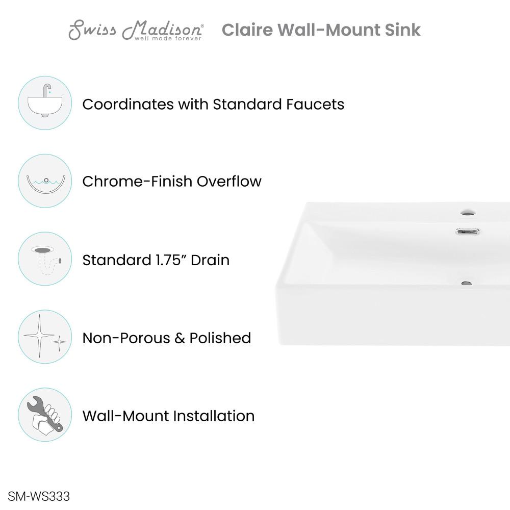 Claire 30" Rectangle Wall-Mount Bathroom Sink. Picture 4