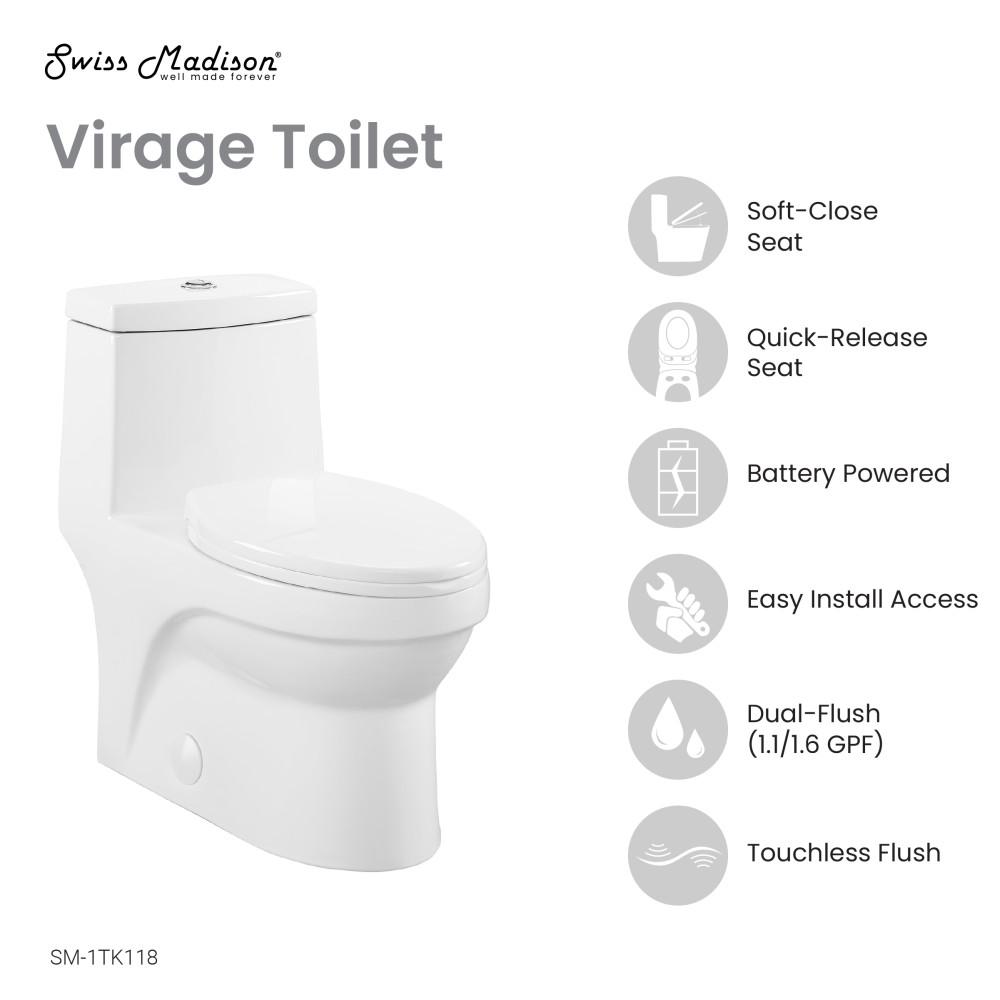 Virage One Piece Elongated Toilet with Touchless Retrofit Dual Flush 1.1/1.6 gpf. Picture 4