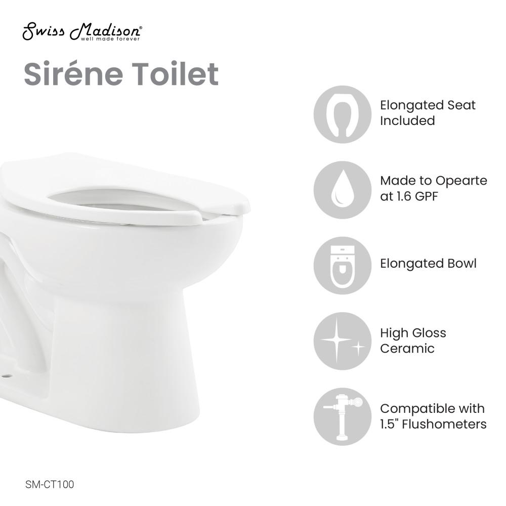 Sirene Floor-Mounted Commercial Elongated Top Flush Spud Flushometer Toilet Bowl. Picture 4