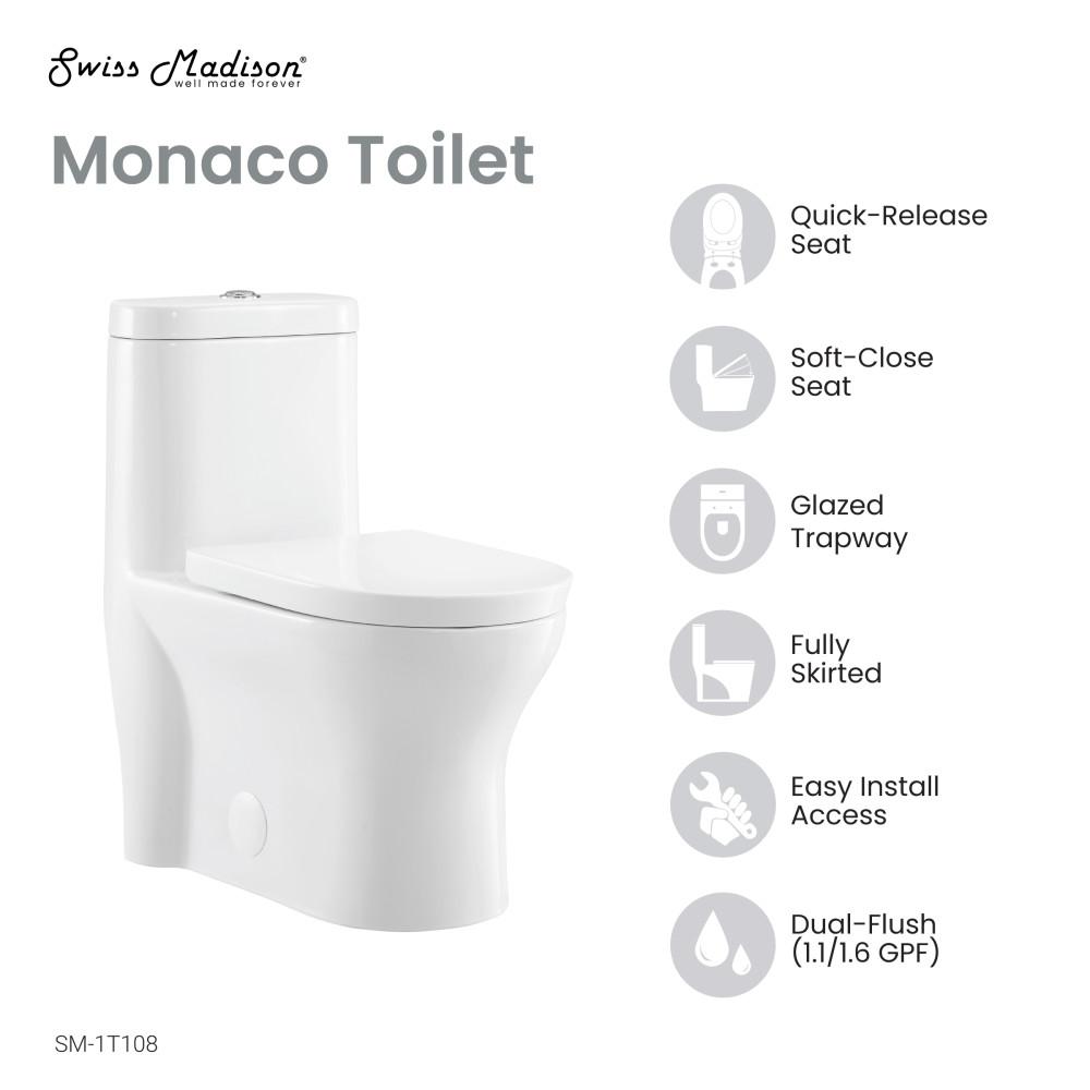 Monaco One-Piece Elongated Toilet Dual-Flush 1.1/1.6 gpf. Picture 4