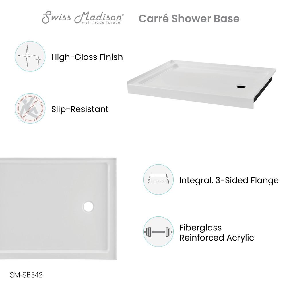 Carre 48" x 36" Acrylic White, Single-Threshold, Right Drain, Shower Base. Picture 4