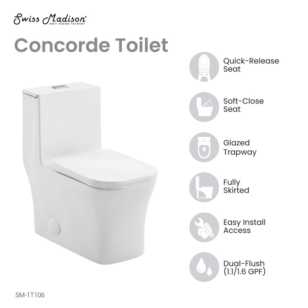 Concorde One-Piece Square Toilet Dual-Flush 1.1/1.6 gpf. Picture 4