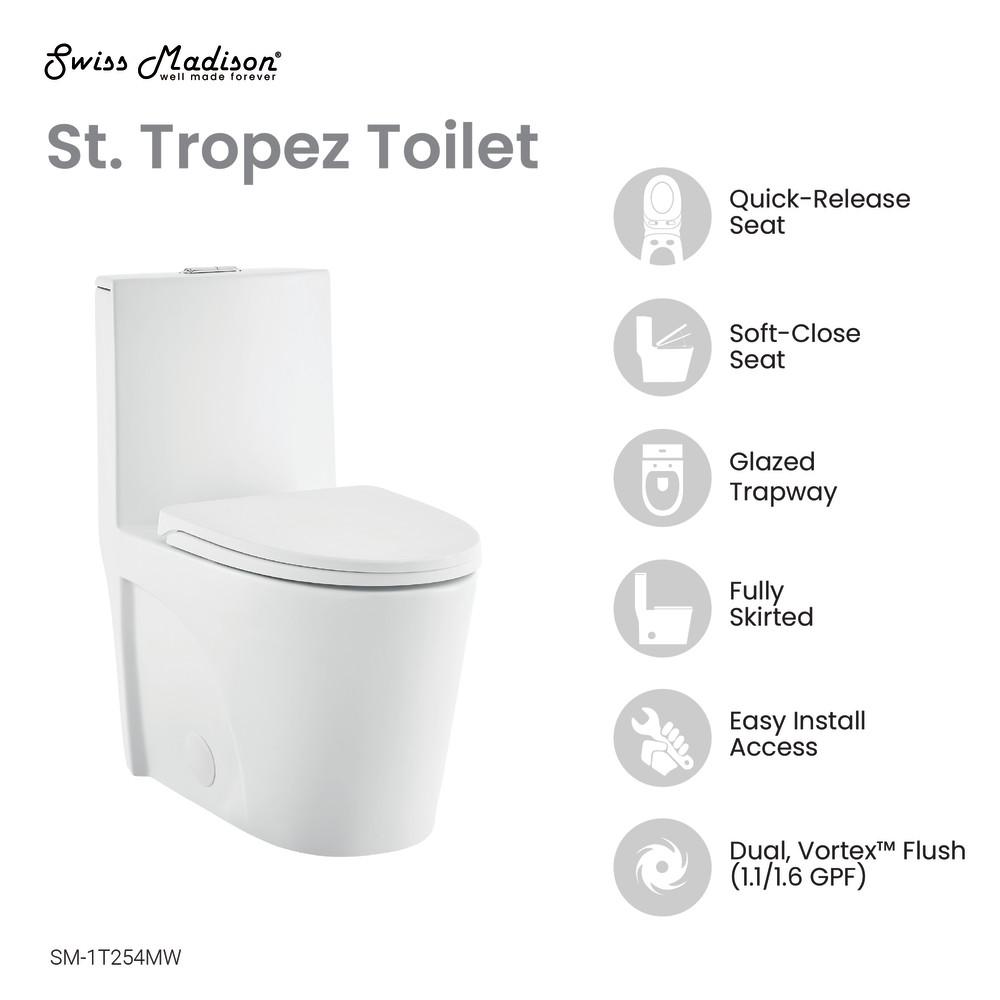 One-Piece Elongated Toilet Vortex Dual-Flush in Matte White 1.1/1.6 gpf. Picture 4
