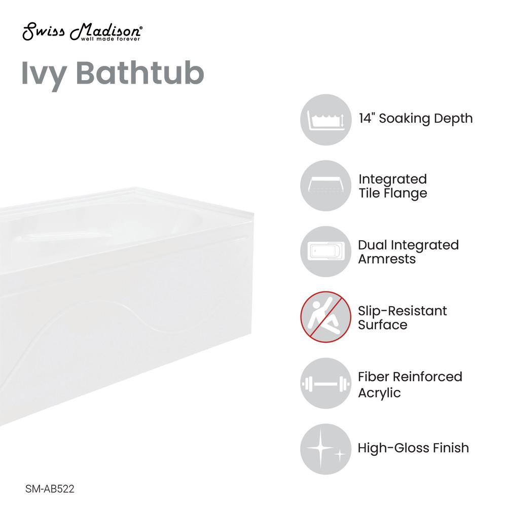 Ivy 48'' x 32" Bathtub with Apron Left Hand Drain in White. Picture 4