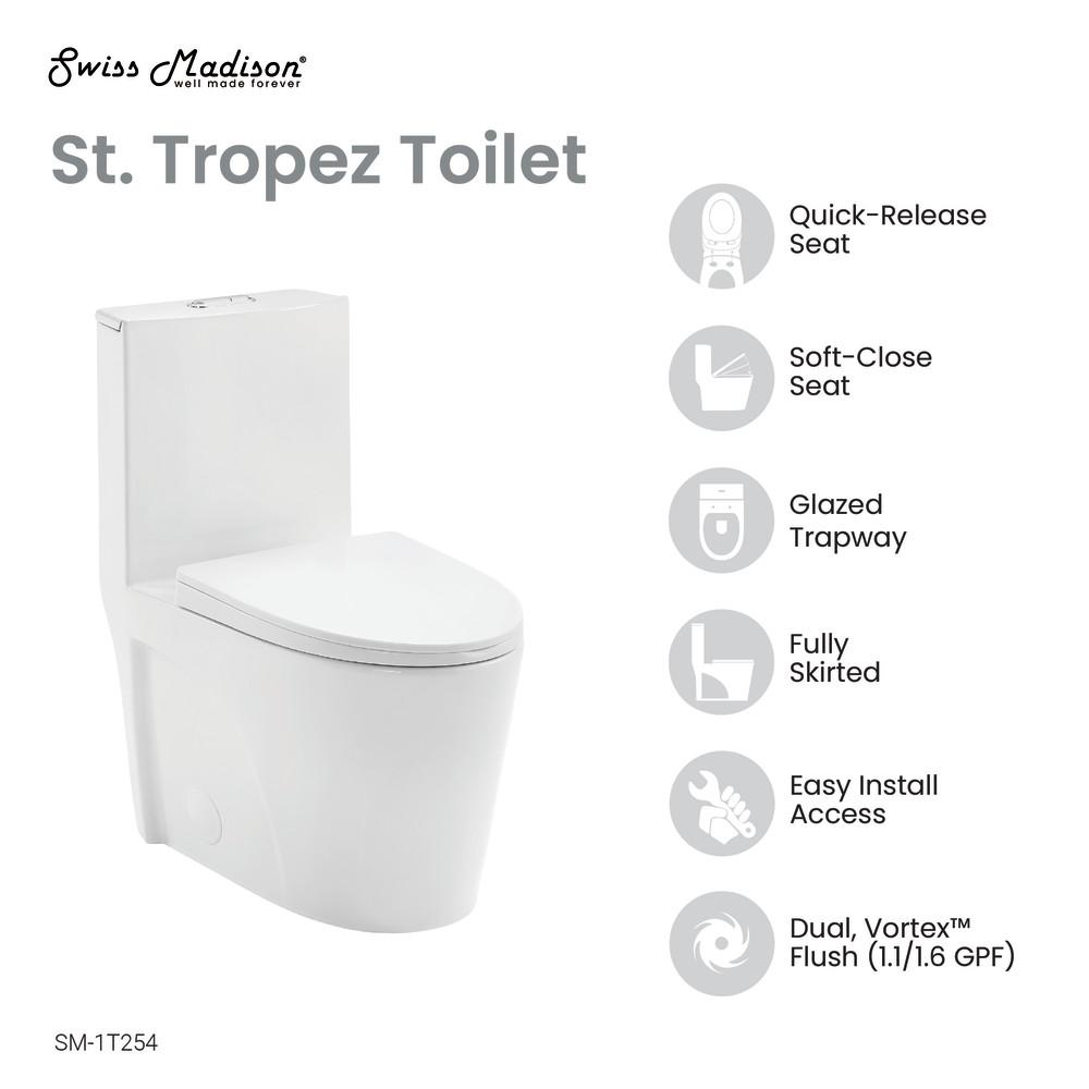 St. Tropez One-Piece Elongated Toilet Vortex Dual-Flush 1.1/1.6 gpf. Picture 4