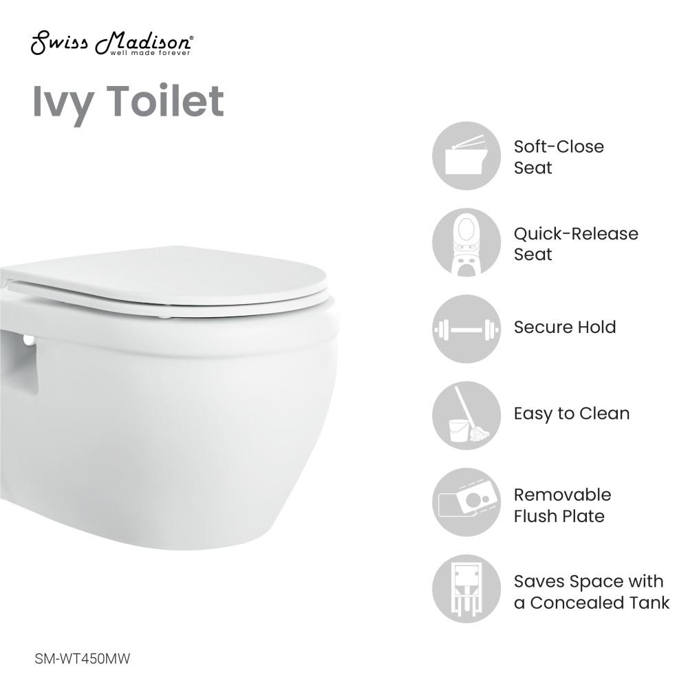Ivy Wall-Hung Elongated Toilet Bowl in Matte White. Picture 4