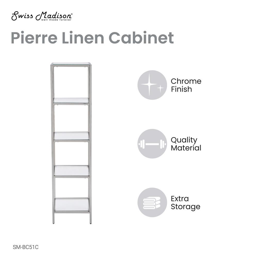 Pierre 16"x65"x14" Freestanding Linen Cabinet in Chrome. Picture 4