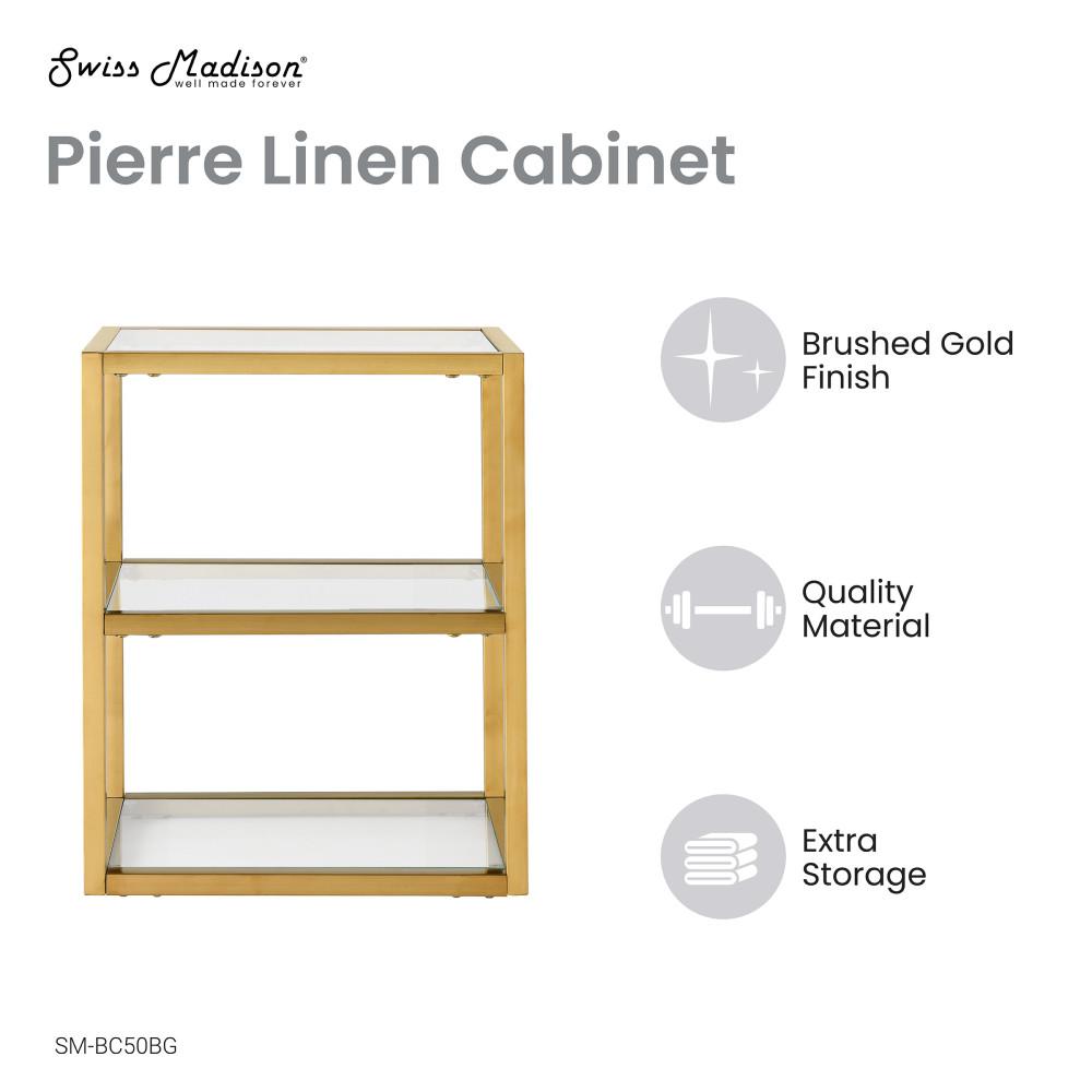 Pierre 16"x20"x10" Wall-Mounted Linen Cabinet in Brushed Gold. Picture 4