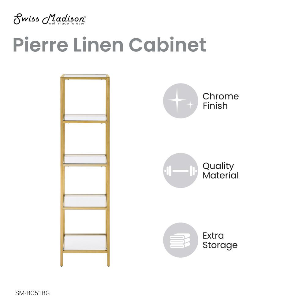 Pierre 16"x65"x14" Freestanding Linen Cabinet in Brushed Gold. Picture 4