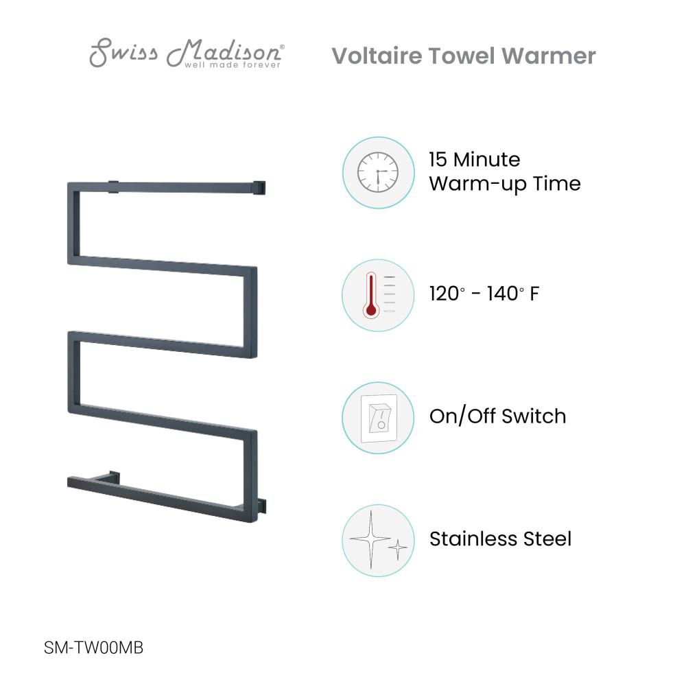 Voltaire 5-Bar Electric Towel Warmer in Matte Black. Picture 4
