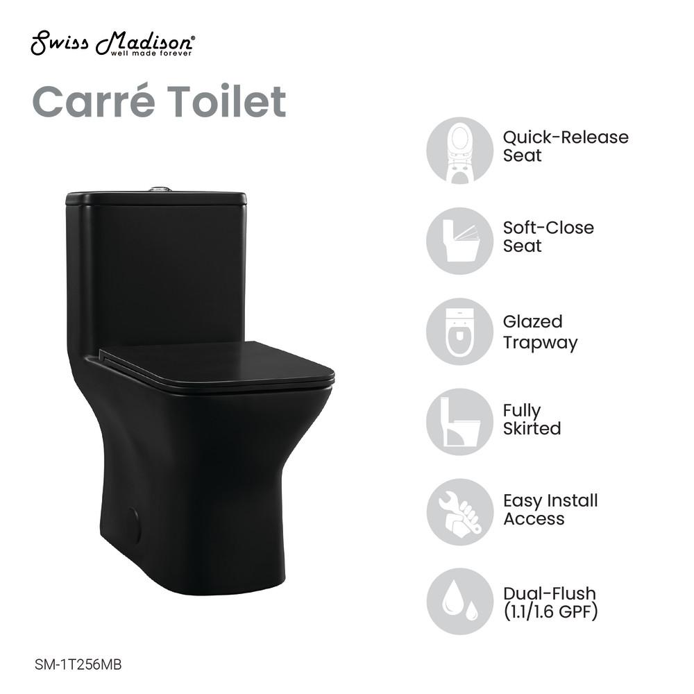 Carre One-Piece Square Toilet Dual-Flush in Matte Black 1.1/1.6 gpf. Picture 4