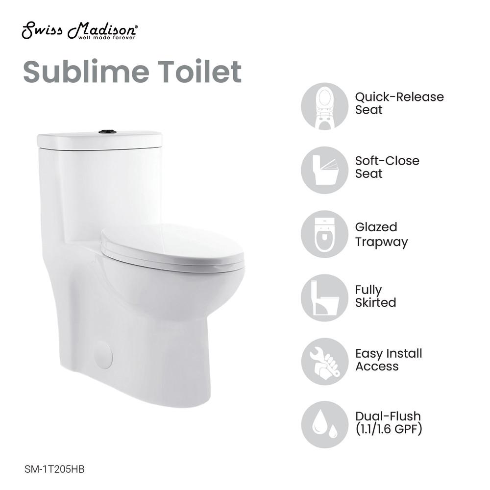 Sublime One Piece Elongated Toilet Dual Flush, Black Hardware 1.1/1.6 gpf. Picture 4