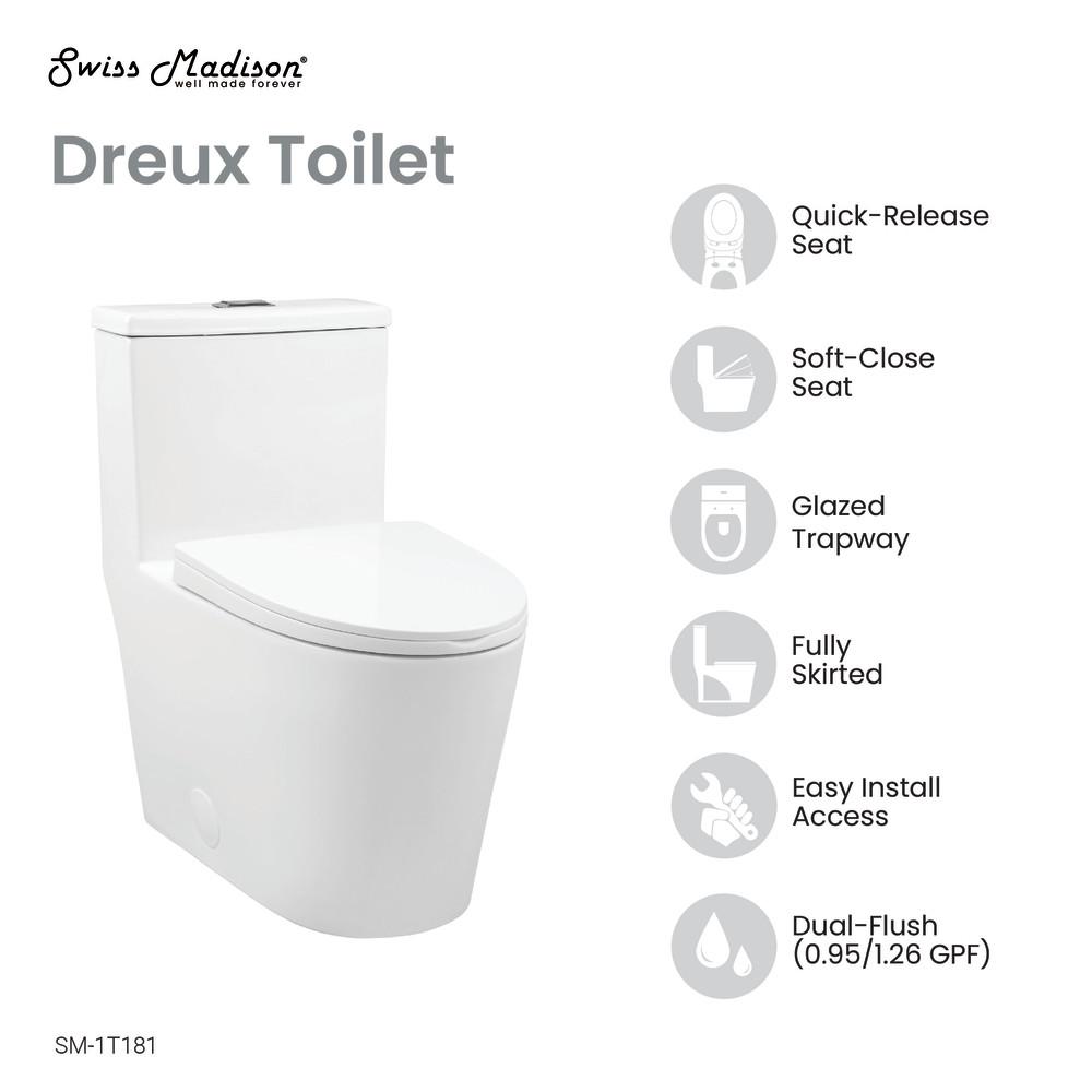Dreux One Piece Elongated Dual Flush Toilet with 0.95/1.26 GPF. Picture 4