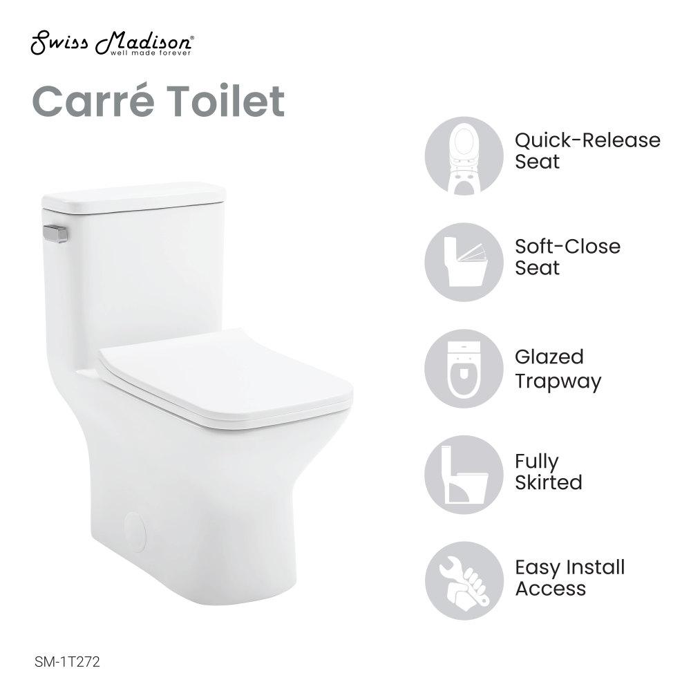 Carre One Piece Square Toilet Left Side Flush, 10" Rough-In 1.28 gpf. Picture 4