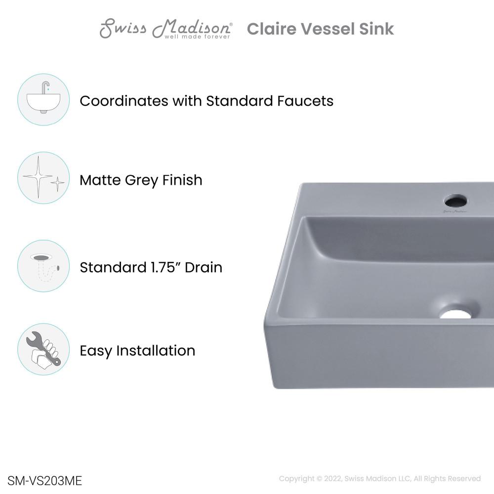 Claire 20"  Rectangle Ceramic Vessel Sink in Matte Grey. Picture 4