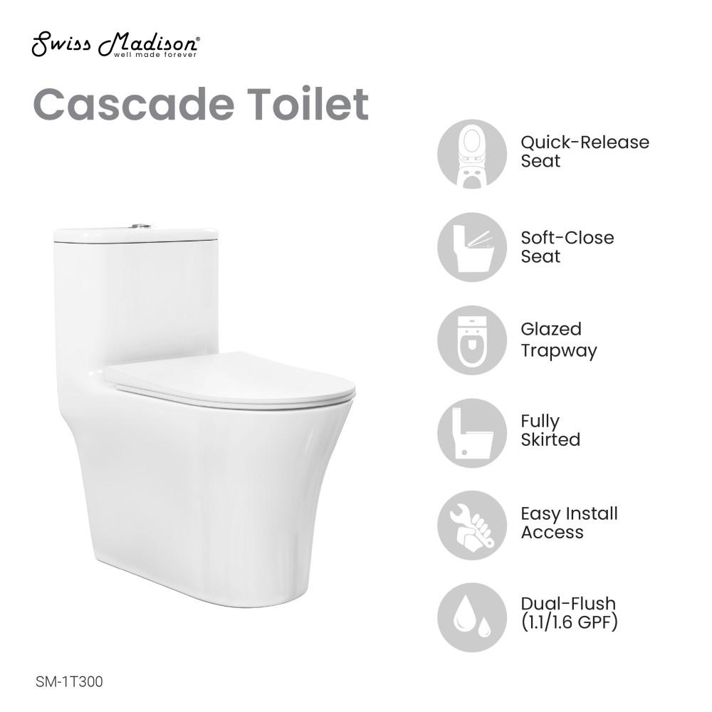 Cascade One-Piece Compact Toilet Dual-Flush 1.1/1.6 gpf. Picture 4