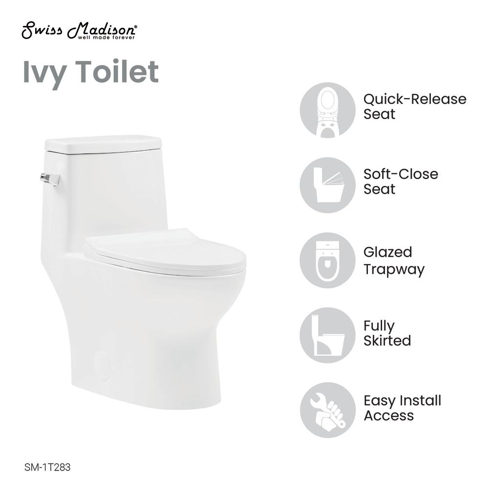 Ivy One-Piece Toilet Left Side Flush 1.28 gpf. Picture 4