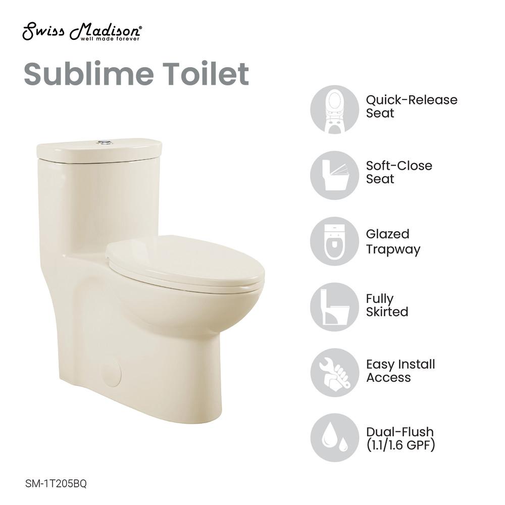 Sublime One-Piece Elongated Dual-Flush Toilet in Bisque 1.1/1.6 gpf. Picture 4