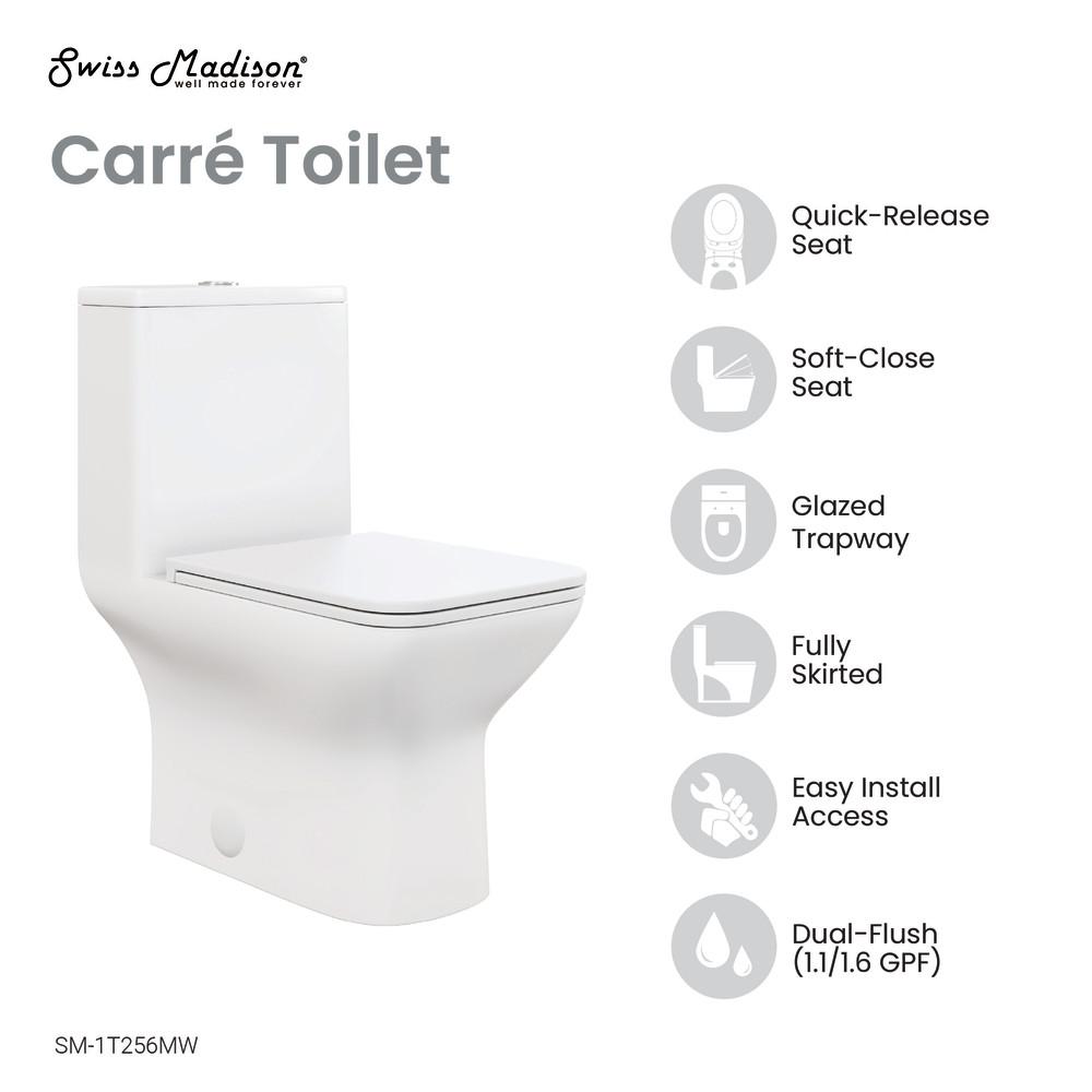Carre One Piece Square Toilet Dual Flush 1.1/1.6 gpf in Matte White. Picture 4