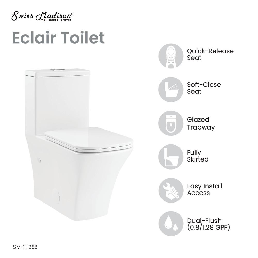 Eclair One-Piece Square Toilet Dual-Flush 0.8/1.28 gpf. Picture 4