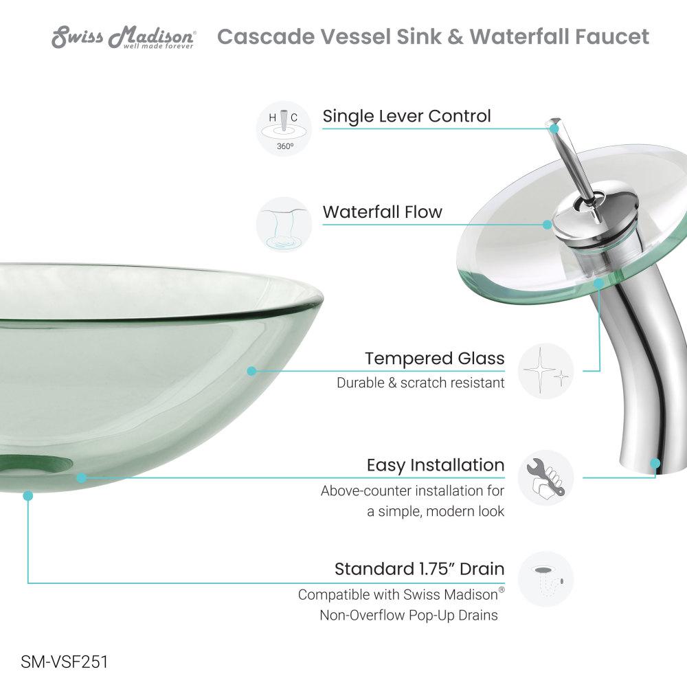 Cascade 16.5 Glass Vessel Sink with Faucet, Clear. Picture 4
