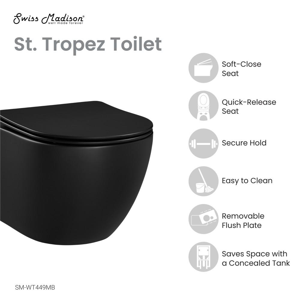 St.Tropez Wall-Hung Elongated Toilet Bowl in Matte Black. Picture 4
