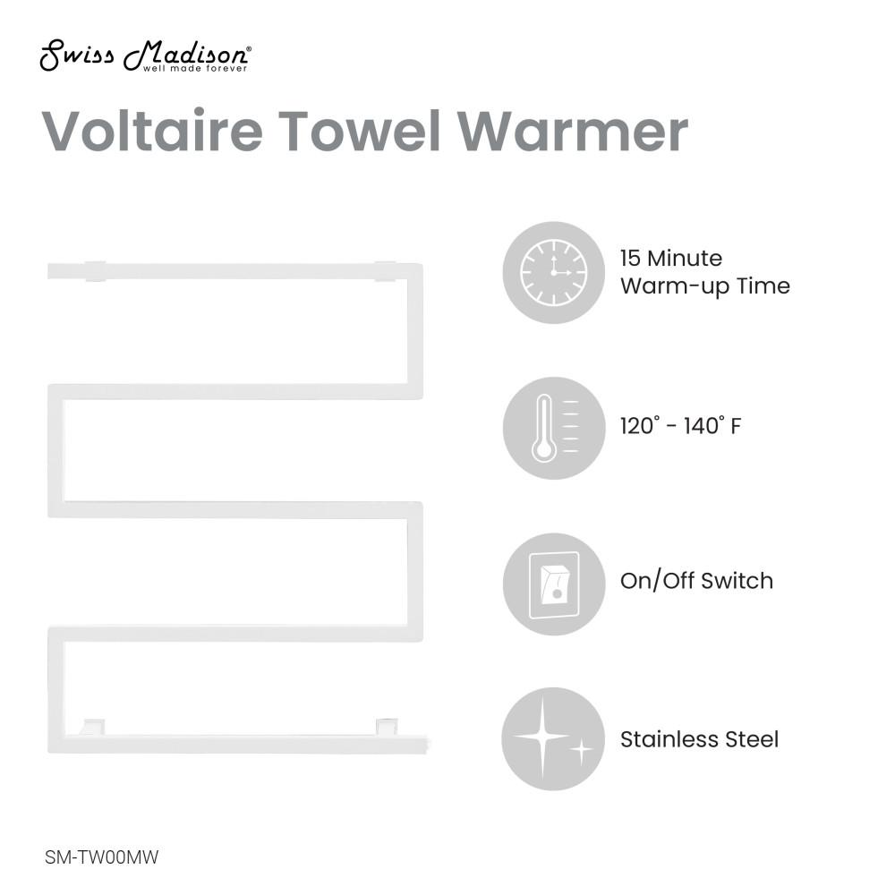 Voltaire 5-Bar Electric Towel Warmer in Matte White. Picture 4