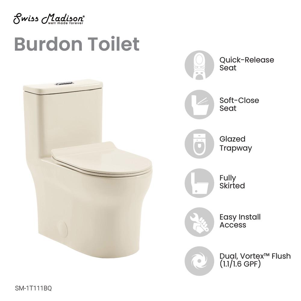 Burdon One Piece Square Toilet Dual Flush 1.1/1.6 gpf in Bisque. Picture 4