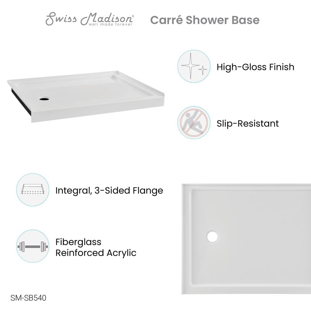 Carre 48" x 36" Acrylic White, Single-Threshold, Left Drain, Shower Base. Picture 4