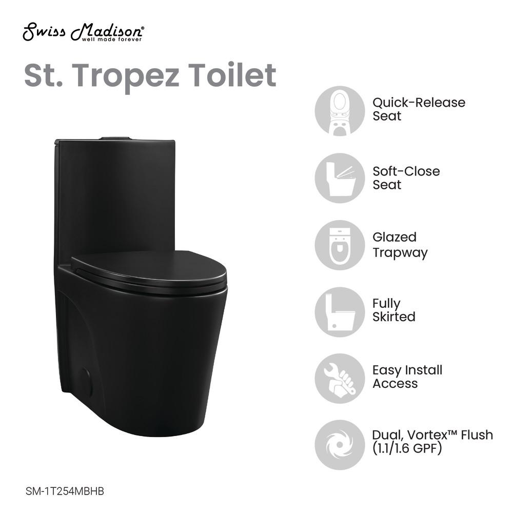 St. Tropez One Piece Elongated Toilet Dual Vortex™ Flush in Matte Black. Picture 4