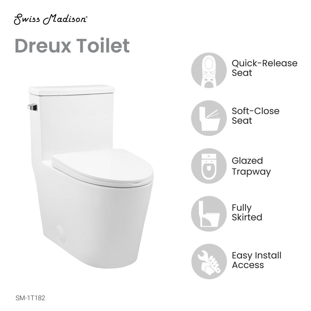 Dreux One Piece Elongated Toilet Left Side Flush 1.28 GPF. Picture 4