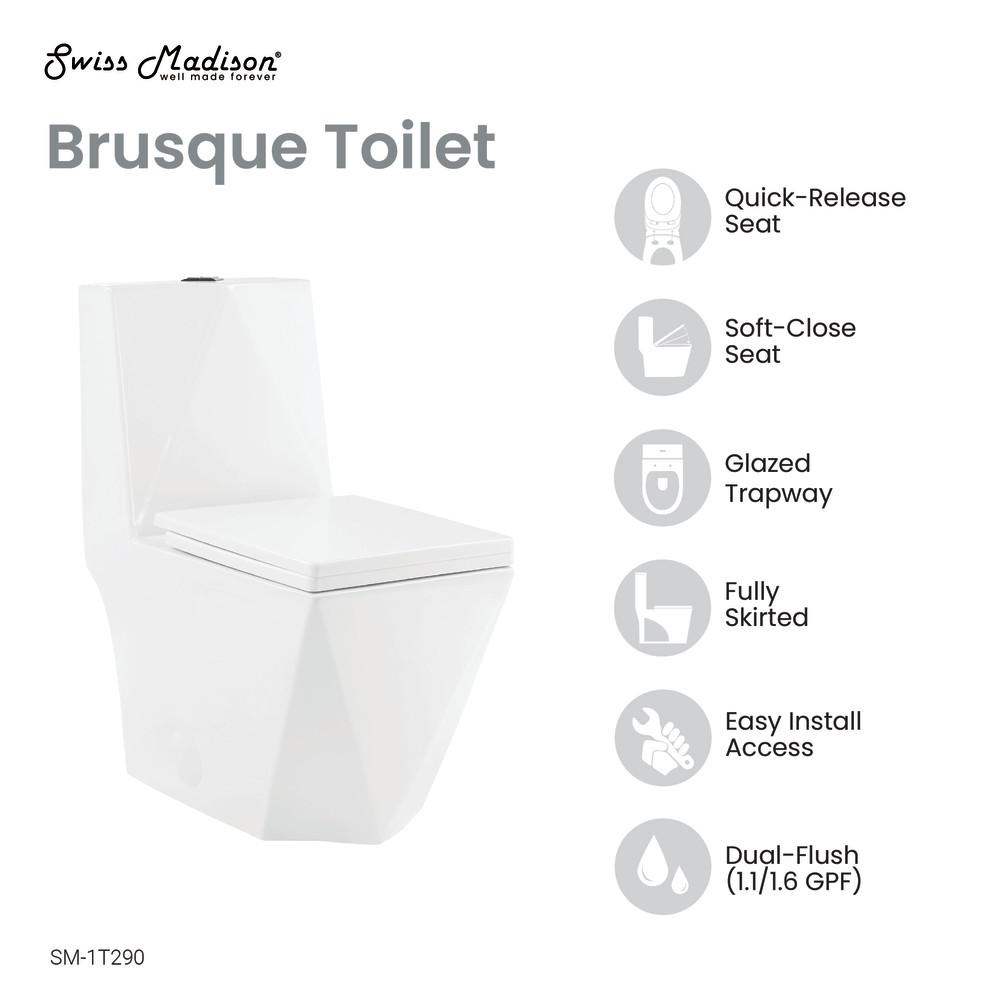 Brusque One-Piece Square Toilet Dual-Flush 1.1/1.6 gpf. Picture 4