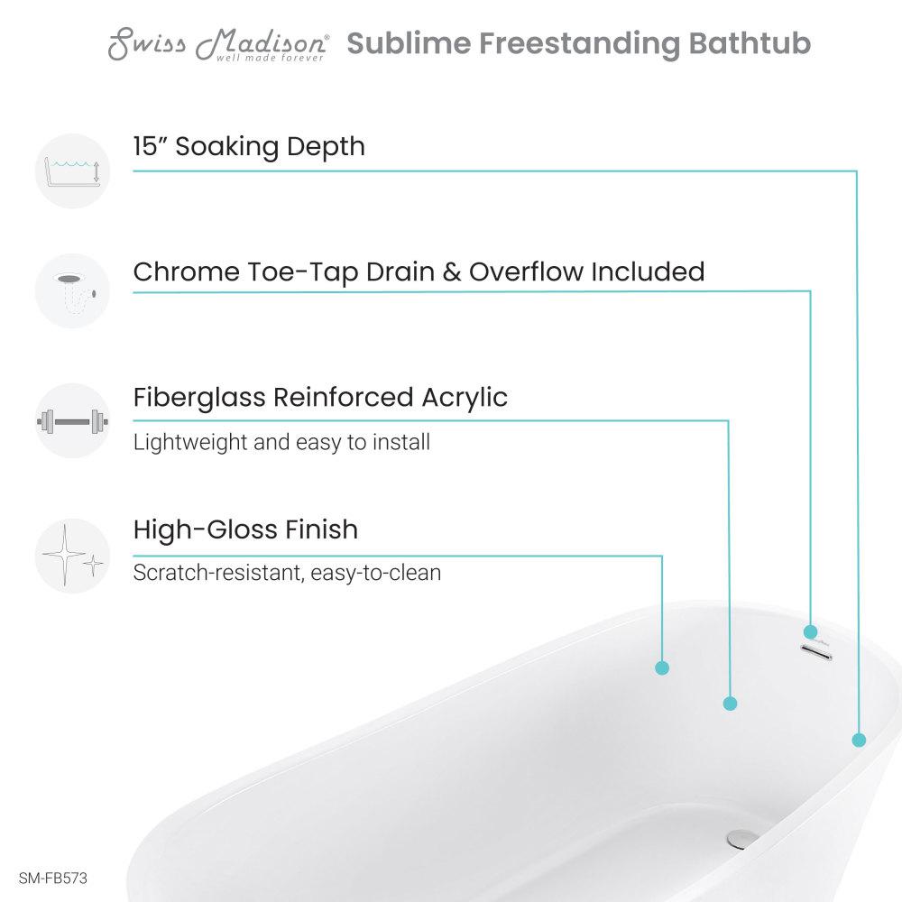 Sublime 67" Single Slipper Freestanding Bathtub. Picture 4