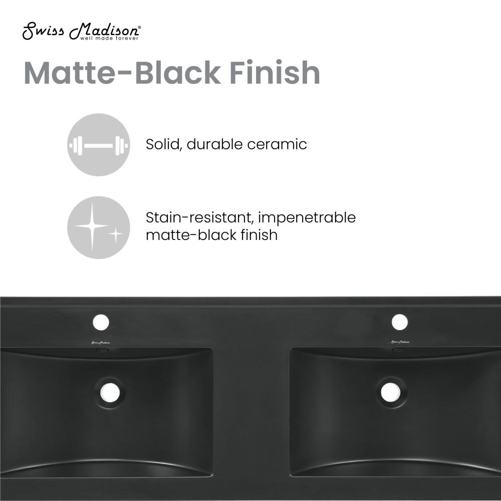 48" Ceramic Vanity Top in Matte Balck with Double Basin. Picture 4