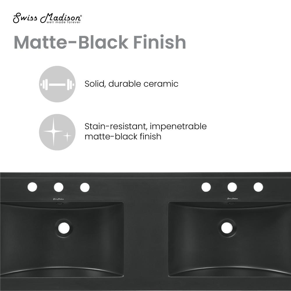 48" Ceramic Vanity Top Double Basins in Matte Black with 3 Holes. Picture 4