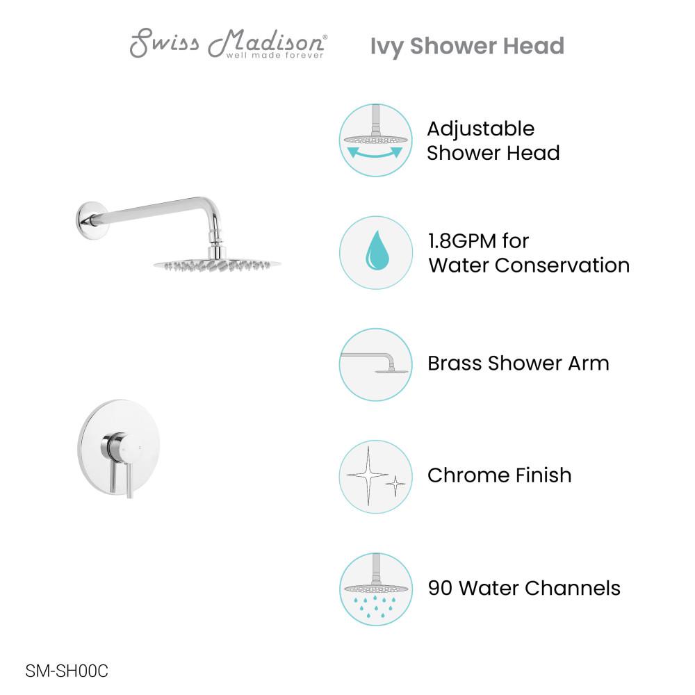 Ivy Single-Handle 1 Spray 8" Wall Mounted Fixed Shower Head in Chrome. Picture 4