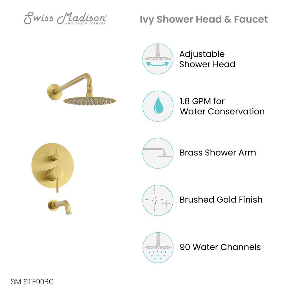Ivy Single-Handle 1-Spray Tub and Shower Faucet in Brushed Gold (Valve Included). Picture 4