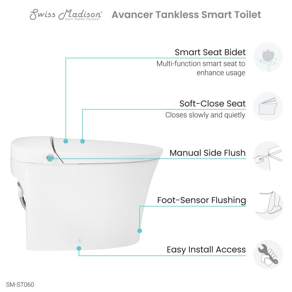 Elongated Toilet and Bidet, Touchless Vortex Dual-Flush 1.1/1.6 gpf. Picture 4