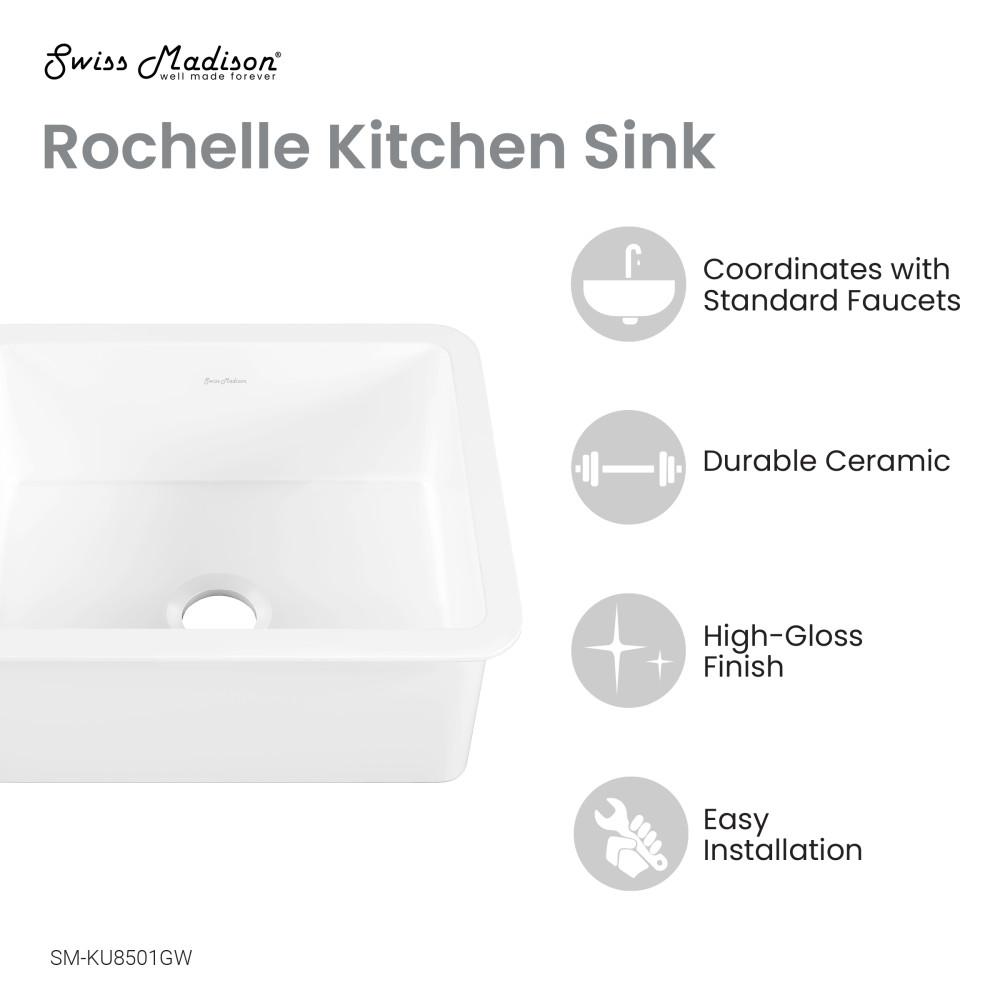 Rochelle 24 x 18 ceramic single basin, drop-in/undermount kitchen sink. Picture 4