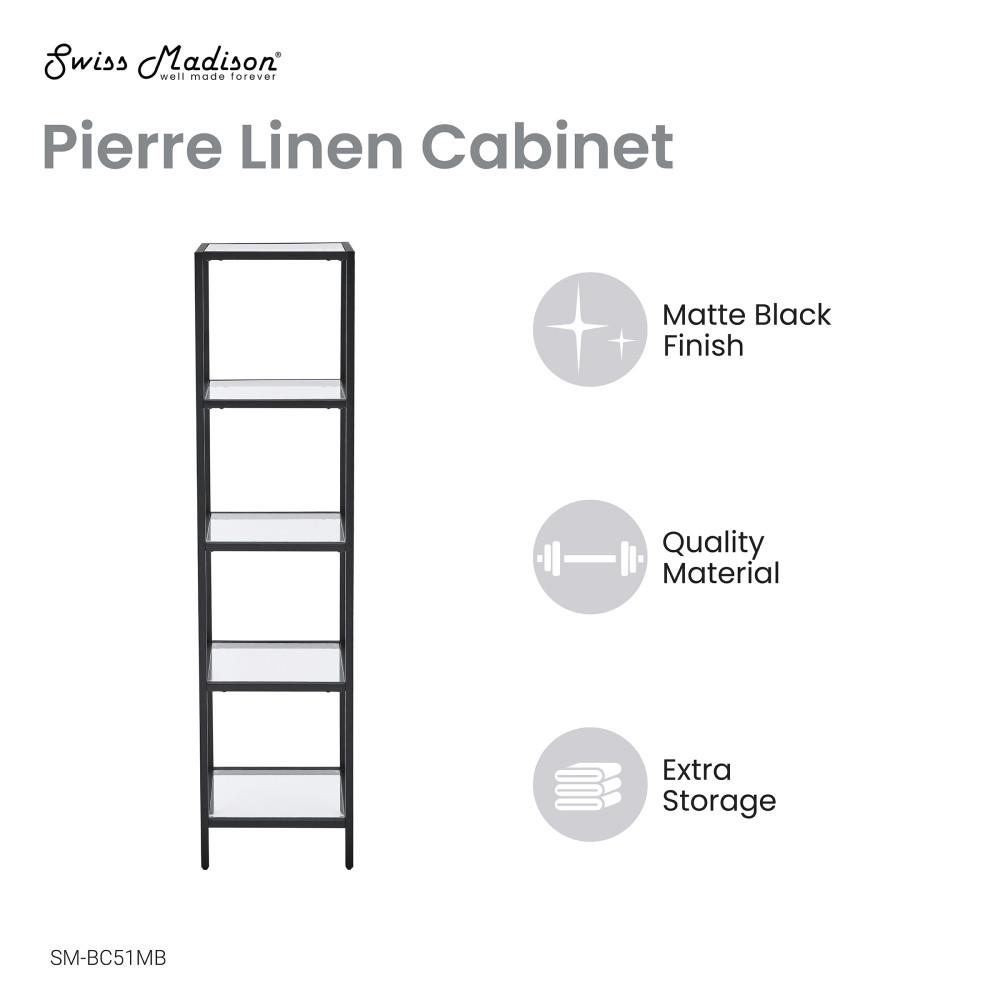 Pierre 16"x65"x14" Freestanding Linen Cabinet in Matte Black. Picture 4