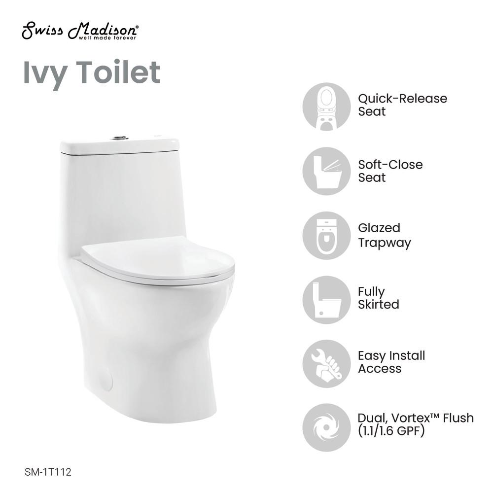 Ivy One-Piece Elongated Toilet Vortex Dual-Flush 1.1/1.6 gpf. Picture 4