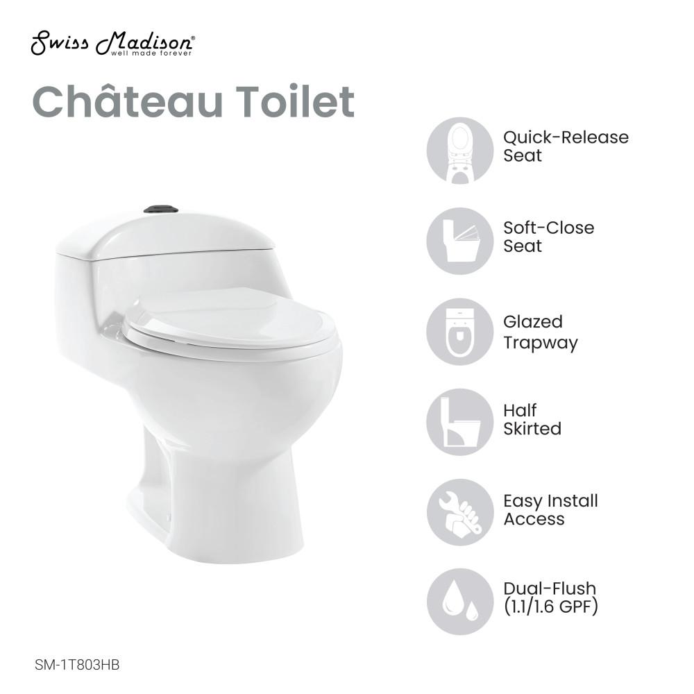 Chateau One Piece Elongated Toilet Dual Flush, Black Hardware 1.1/1.6 gpf. Picture 4