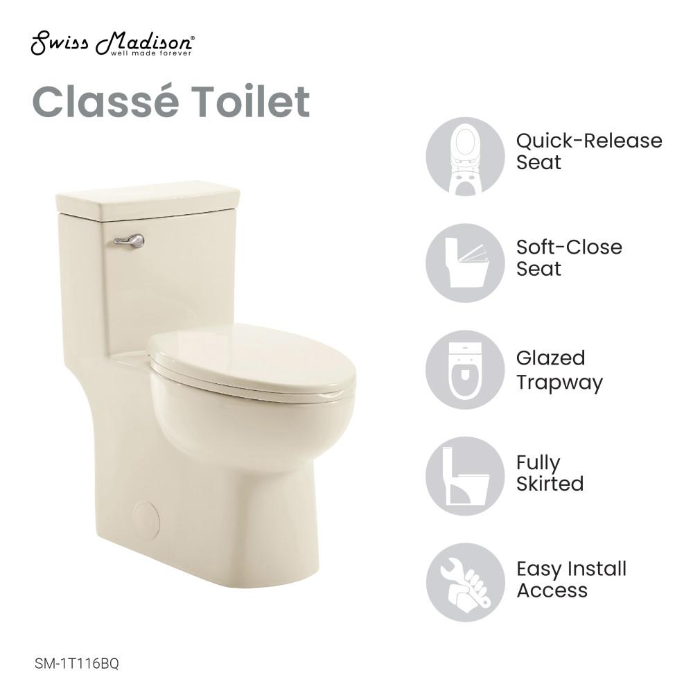 Classe One Piece Toilet with Front Flush Handle 1.28 gpf in Bisque. Picture 4