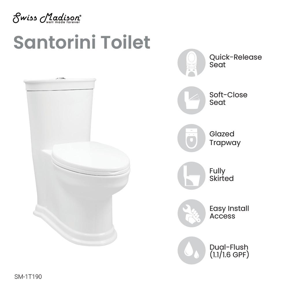 Santorini One-Piece Elongated Toilet Dual-Flush 1.1/1.6 gpf. Picture 4