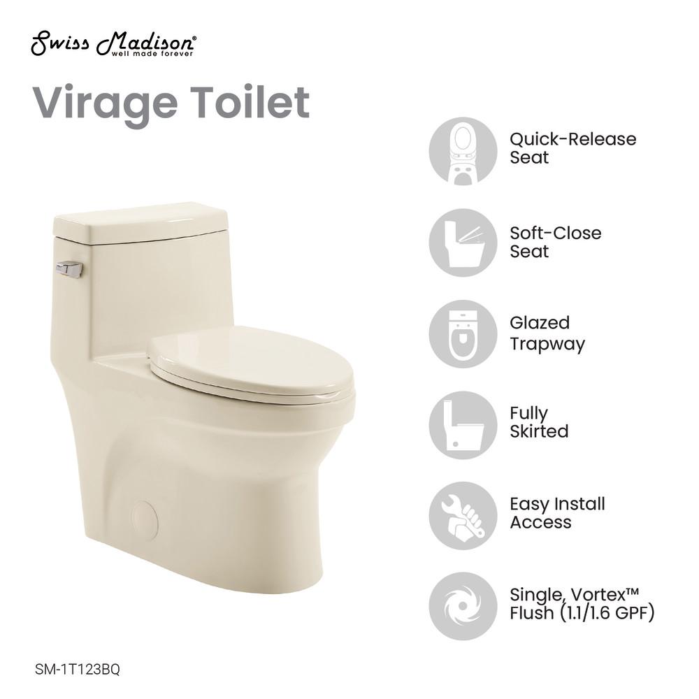 Virage One Piece Elongated Left Side Flush Handle Toilet 1.28 gpf in Bisque. Picture 4
