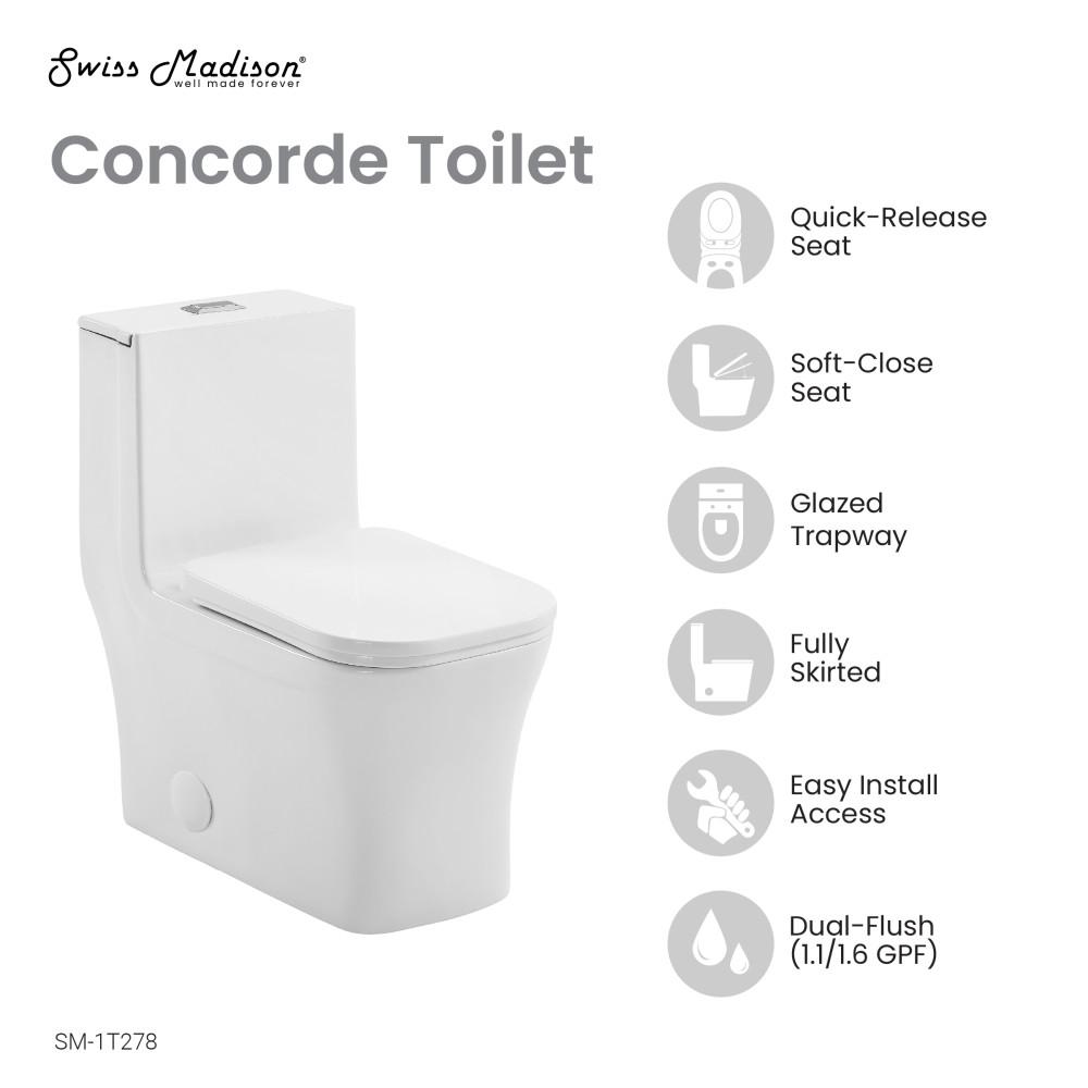 Concorde One Piece Square Toilet Dual Flush 1.1/1.6 gpf with 10" Rough In. Picture 4
