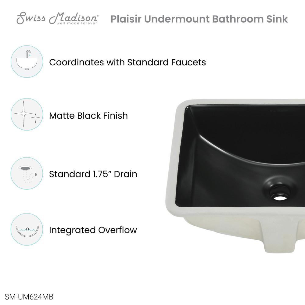Plaisir 18.5" Rectangle Undermount Bathroom Sink in Matte Black. Picture 4
